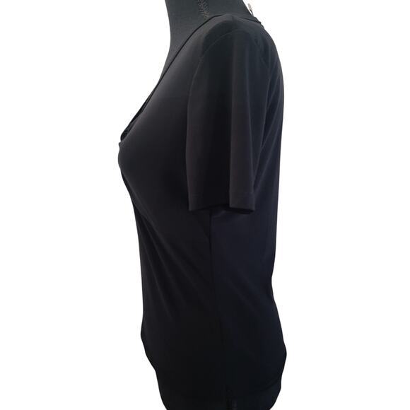 Susan Lawrence V-Neck Black Knit Top Shirt‎ Sz PM Petite Medium Short Sleeve - Picture 7 of 9